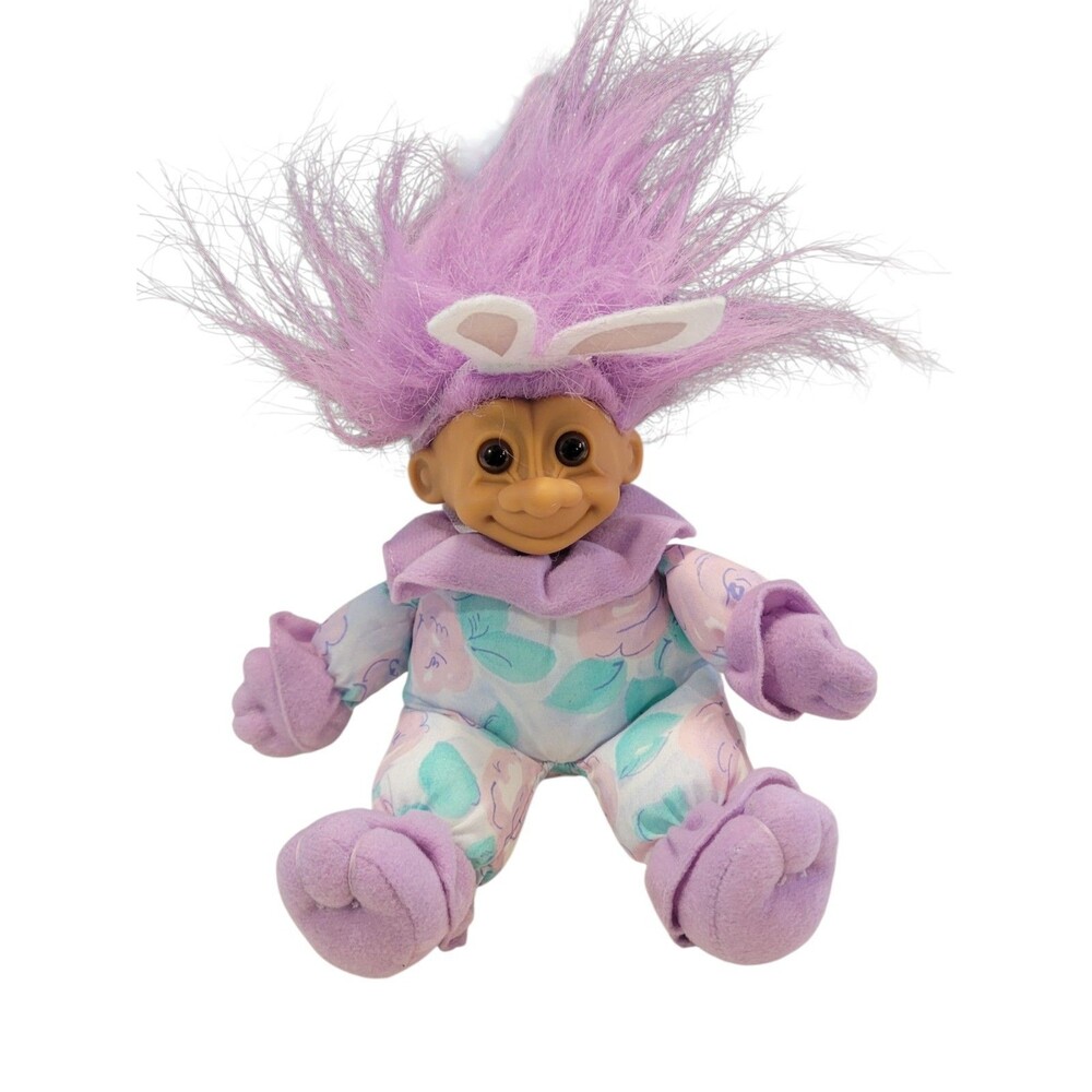 7" Russ Troll Doll Easter Bunny Plush Violet Hair Brown Eyes VINTAGE 1990's
